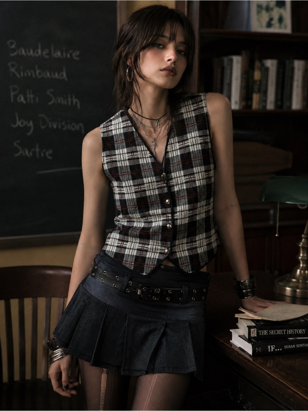 Rafaella Plaid Wool Blend Vest | 90’s grunge academia button front waistcoat